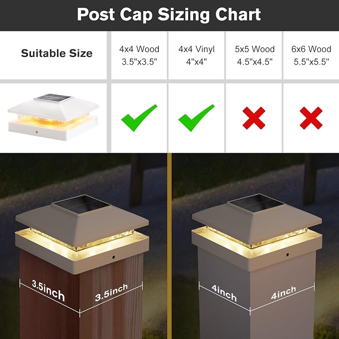 Solar Post Cap Lights Outdoor 12pack, White Waterproof Solar Powered Deck Fence Post Lights Fit 4x4 Wood/Vinyl Posts, Bright Warm White Solar Post Lights Decorate Deck, Patio, Porch, Fence