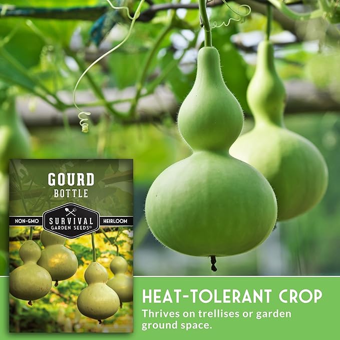 Bottle Gourd Seeds for Planting - Heirloom Calabash Birdhouse Gourds for Gardening, Crafts, Trellises & Edible Young Harvests - Survival Garden Seeds (1 Pack)