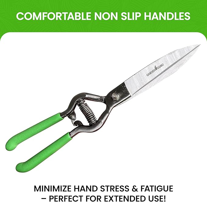 GARDEN GURU Hand Grass Clipper Scissors – Classic Forged Steel Grass Shears Pruners – Comfort Grip Handles – Perfect for Hand Edging Lawn, Trimming Shrubs & Flowers, Gardening, Landscaping (2 Pack)