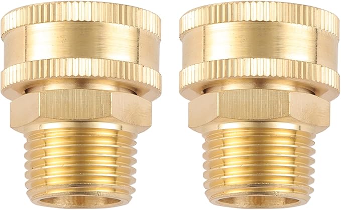 2 Pack Garden Hose Adapter,1/2" NPT to 3/4" GHT Connector with Dual Swivel, Brass Garden Hose Convert Adapter Fitting, Garden Hose Thread 3/4” Female to 1/2" Male Pipe Thread, with Extra 2 Washers