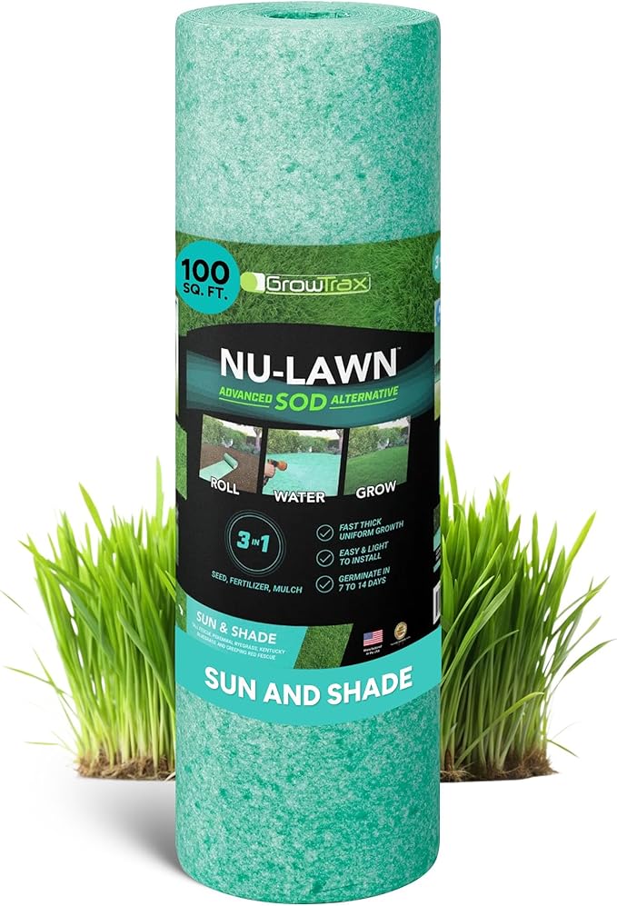 Growtrax Biodegradable Grass Seed Mat - 100 sqft Year Round Green - Grass Seed and for Lawns, Dog Patches & Shade - Just Roll, Water & Grow - No Fake or Artificial Grass