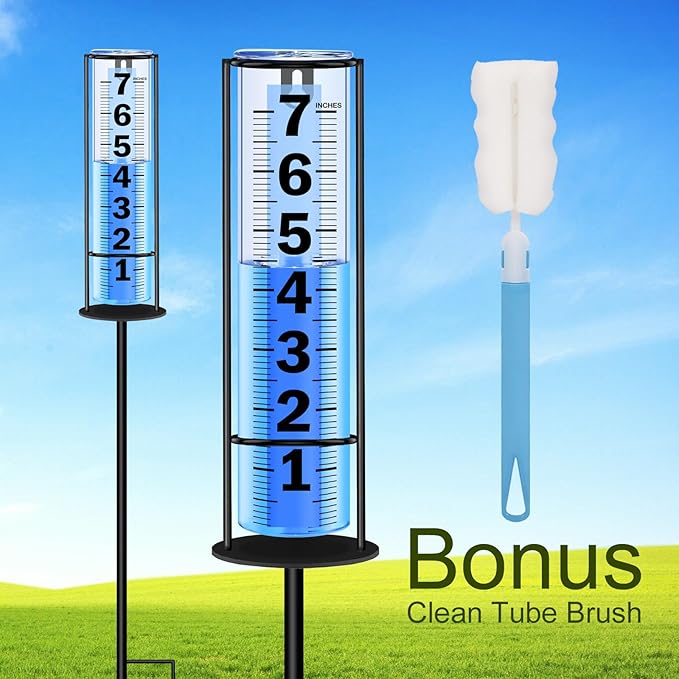 Rain Gauge Outdoor Upgraded, Accurate Freeze Proof Thickened Rain Gauges Outdoors Best Rated, Large Clear Numbers and Adjustable Height Rain Measuring Tool for Garden, Yard, Lawn, Patio, and Farm Use