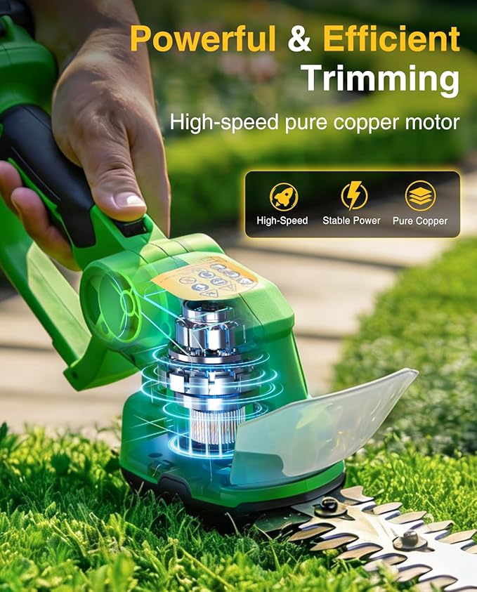 TaskStar 2-in-1 Hedge Trimmer Cordless: 20V Electric Bush Trimmer & Grass Shears - 2 PCS Rechargeable Battery, SK5 Blade, Rotating Handle, Lightweight Shrub Grass Clippers for Garden Yard Lawn