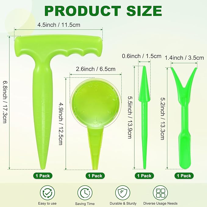 M METERXITY 1-Set Sowing Seeds Dispenser, Plastic Adjustable Hand Planter Seeder Tool Seedlings Dibber and Widger for Transplanting/Flower Planting, Small Gardening Tools [Dark Green]