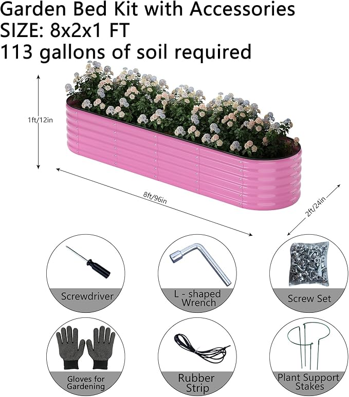 ZFHgarden Galvanized Metal Planter Raised Garden Bed Kit for Gardening Outdoor，8x2x1ft Planter Grow Garden Box Raised Flower Bed，Long Vegetable Clearance Herb Raised Garden Beds for Gardening