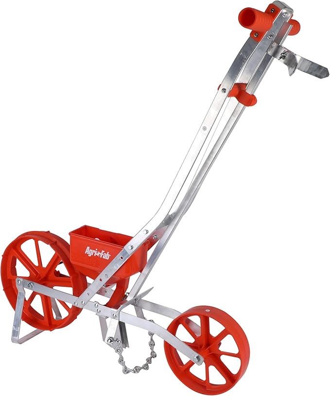 Agri-Fab Push Garden Seeder Planter with 7 Interchangeable Seed Plates, 3 lb Capacity Hopper and Adjustable Row Marker, Orange