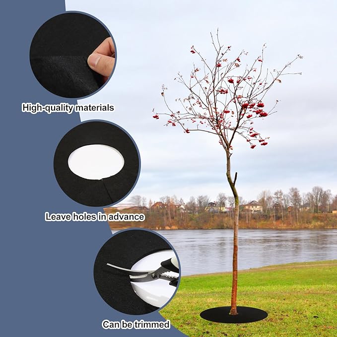 8 Pack Non-Woven Tree Mulch Ring 20.5 Inch, Round Mulch Ring Tree Protector Mat with 20 Garden Stakes, Reusable Heavy Duty Weed Barrier Fabric for Weed Control Root Protection