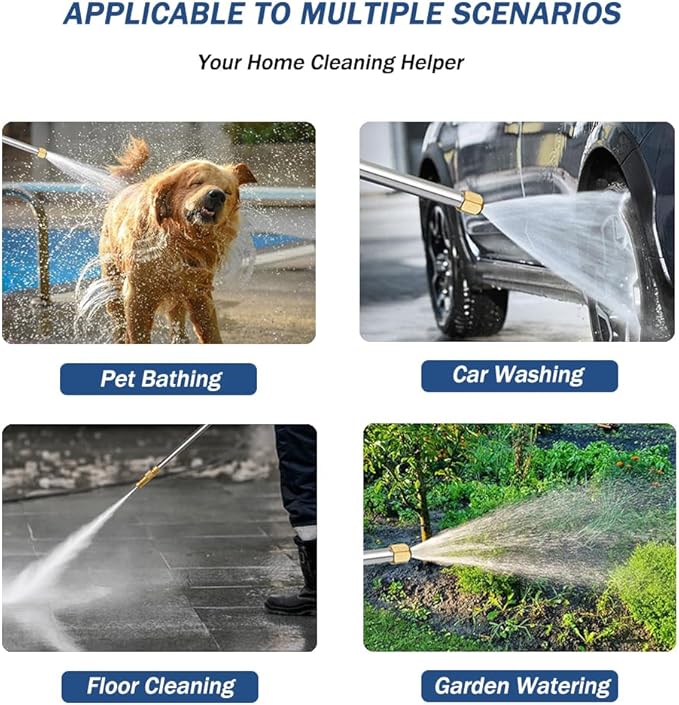 Hydro Jet High Pressure Power Washer-Magic Power Washer Extendable Wand,Flexible Water Hose Universal Nozzle,Gutter Patio Car Pet Window Cleaning (18inch-Back)