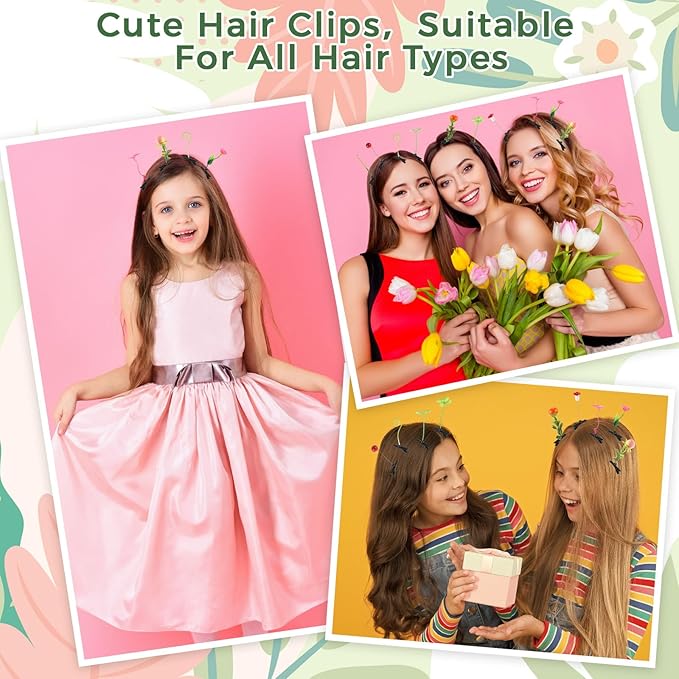 Tigeen 100 Pieces Bean Sprout Hair Clip Funny Plant Hairpins Grass Flower Butterfly Mushroom Hair Accessories (Assorted)