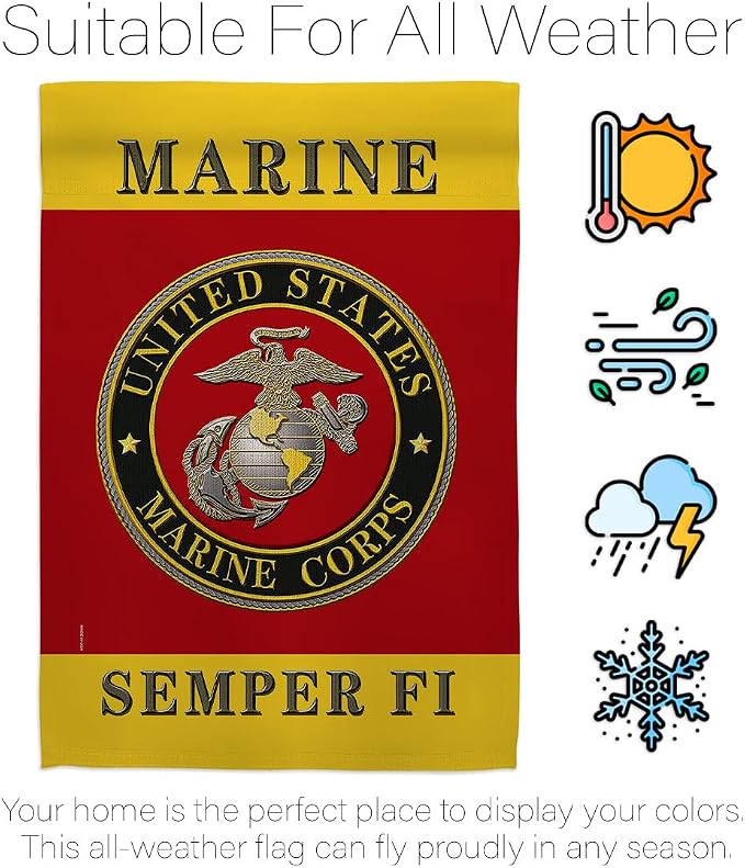 US military Marine Corps USMC Semper Fi Flag Double-Sided Lawn Decoration Gift House Garden Yard Banner United State American Military Veteran, 12" x 18.5 Made in USA