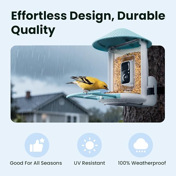 Birdfy Bird Feeder with 2K AI Camera, Solar Powered, Trending Gift Idea for Mom, Dad & Bird-Lover, Wireless Smart Birdwatching with Auto-Record Videos & Notify, Great for Backyard & Outdoor Use