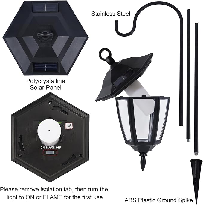 Dynaming 6 Pack Solar Halloween Flame Hanging Lights Outdoor, Flickering Flame LED Garden Lanterns with 4x38 Inch Shepherd Hooks, Landscape Lighting Waterproof for Lawn Yard Pathway Driveway, Purple