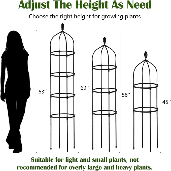 2 Pcs Garden Obelisk Trellis for Climbing Plants Outdoor 6 Ft Rose Bush Round Trellis for Pots Rustproof Metal Pipe with Plastic Coated Plant Flower Trellises for Clematis Vine Jasmine Support