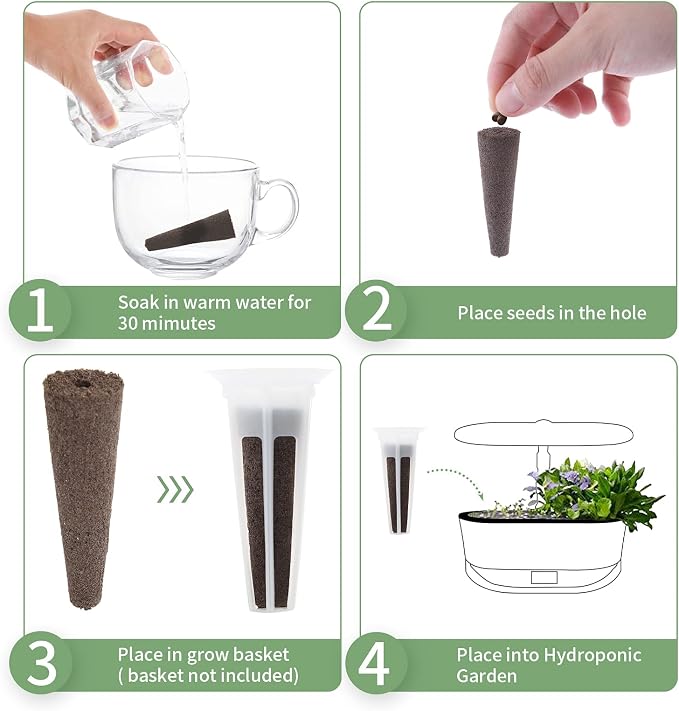 30 Pack Grow Sponges, Seed Pods Replacement Root Growth Sponges Compatible with AeroGarden, Moldy-Free, Kit with 10 Pod Labels for Hydroponic Indoor Garden System