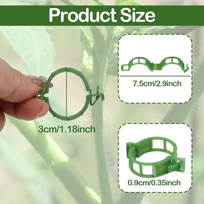 100 Pcs Plant Support Clips, Secure Plastic Plant Clips for Support Grape Vine, Tomato Clips for String Trellis to Grow Upright and Healthier, Garden Clips Outdoor Indoor Use(Green)