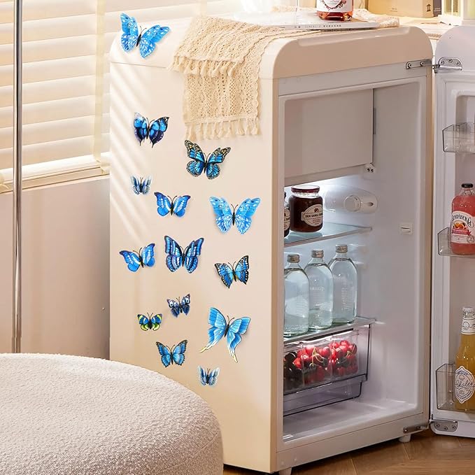 SAOROPEB 3D Butterfly Wall Decor, 72 Pcs Double Layer Butterfly Decorations for Party Decorations Locker Decor Refrigerator Decal, Reusable (Blue)