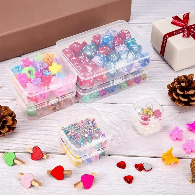 SATINIOR 24 Packs Small Clear Plastic Beads Storage Containers Box with Hinged Lid for Storage of Small Items, Crafts, Jewelry, Hardware(4.45 x 3.3 x 1.18 Inches)