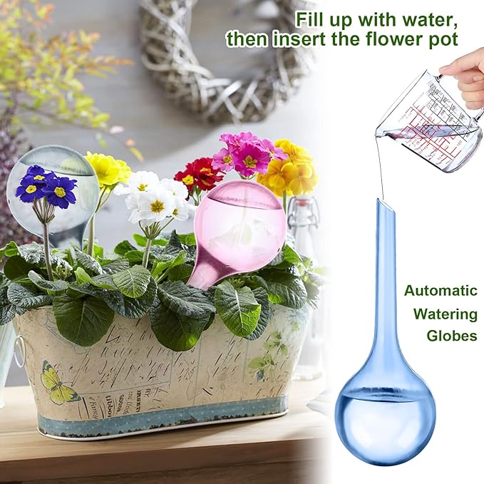 9Pcs Plant Watering Globes 13×5 cm, Colored Self Watering Globes Automatic Watering Bulbs Plastic Plant Water Globes Drip Irrigation Device for Indoor Outdoor Plants