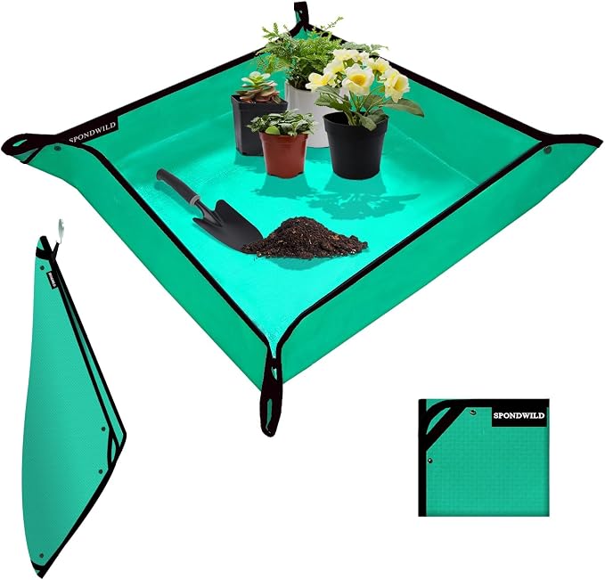 Plant Transplanting Mat - Thickened Waterproof Potting Mat, Succulent Gardening Mat, Portable Repotting Mat for Mess Control (Pe-Green19.7"x19.7")