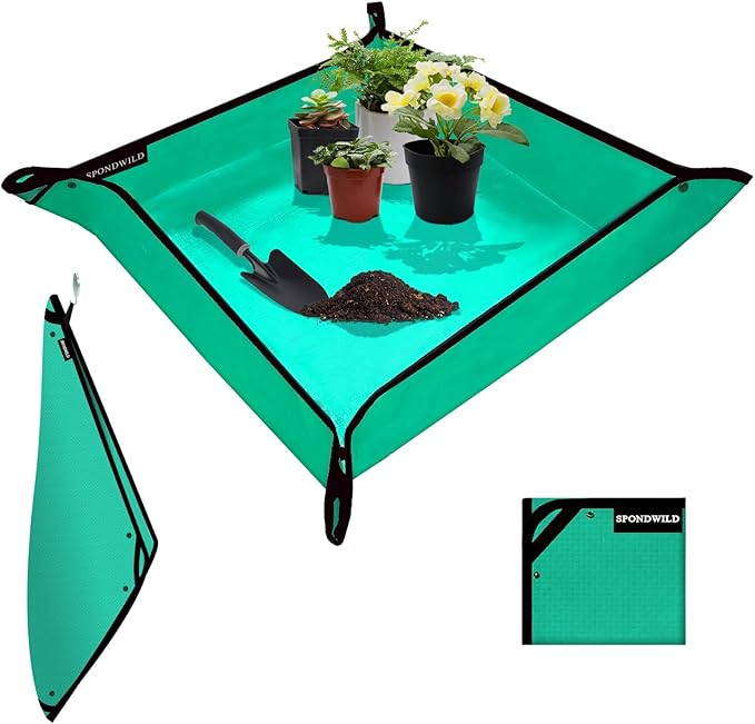 Plant Transplanting Mat - Thickened Waterproof Potting Mat, Succulent Gardening Mat, Portable Repotting Mat for Mess Control (Pe-Green39.5"x39.5")