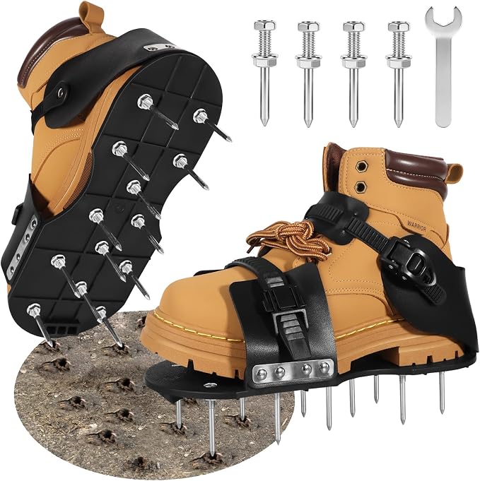 Aerator Shoes, Lawn Aerator Shoes for Grass, Aeration Shoes for Lawn with Foot Protection, Spike Shoes Tool for Lawn Aerating with 5mm Metal Base and Adjustable Straps (Buckle)
