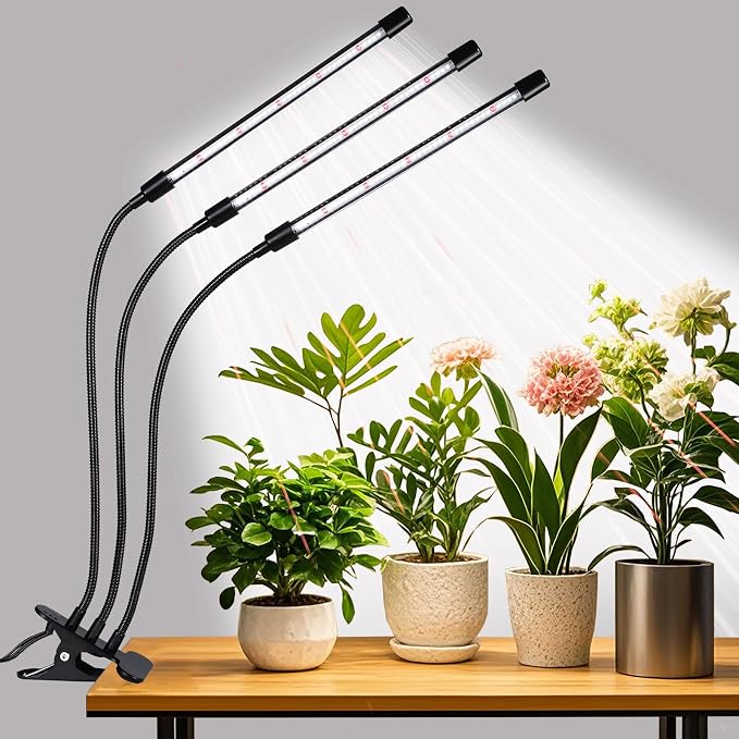 3 Head Grow Lights for Indoor Plants, Upgrade 126 LEDs Clip Plant Lights, Full Spectrum Red White LED Plant Growing Lamps with Flexible Gooseneck, 3/9/12H Timer, 3 Spectral Modes, 10 Dimmable Levels