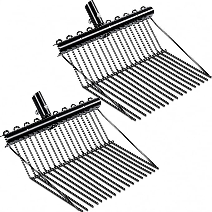 Tandefio 2 Pack Manure Fork Replacement Head Metal Pitchfork Horse Manure Rake Garden Pitch Fork Replacement Head with Angled Tines for Horse Stall Poop Picking up(Black)