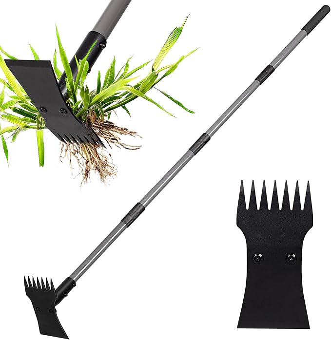 Walensee Weed Puller Tool with 64" Long Handle,2 in 1 Portable Manual Weeder Remover Tool with Weed Rake, Garden Hoe for Weeding, Heavy Duty Uprooting Weed Puller for Yard, Lawn, Garden and Patio