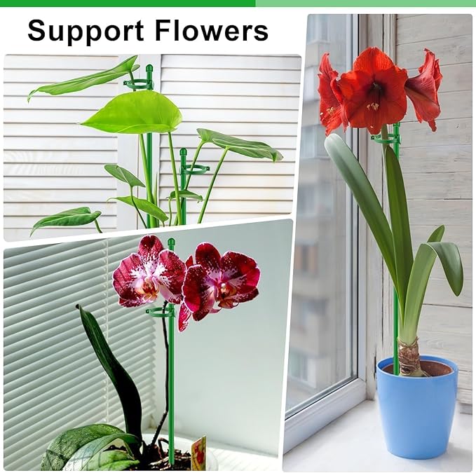 Plant Stakes 17 inch SupKing Support Stick Orchid Stakes with Clips 10Pcs Garden Plant Poles Extended to 3/4/5ft for Indoor Outdoor Potted Tomato Rose Amaryllis Vegetables Monstera -Green