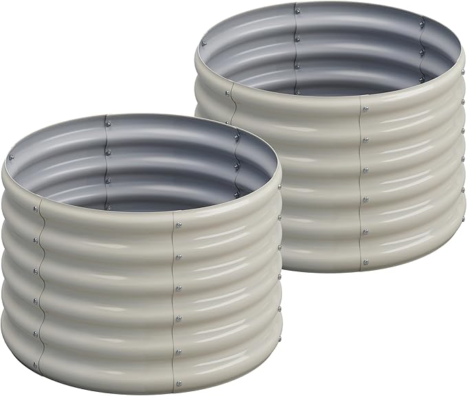 2PCS 2x2x1.5FT Galvanized Raised Garden Bed Kit,Vegetable Boxes-Round Metal Flower Box,Large Planter Raised Beds Outdoor Garden for Planting,Fruit,Herb-White 0.8mm