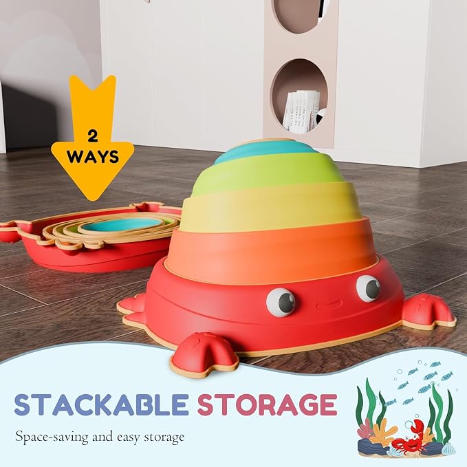 makarci Balance Stepping Stones for Kids, Non-Slip Toddlers Sensory Toys Outdoor or Indoor Play, Promoting Motor Skills and Confidence, Coordination Toys for Children Age 3 4 5 6 7+（Crab）