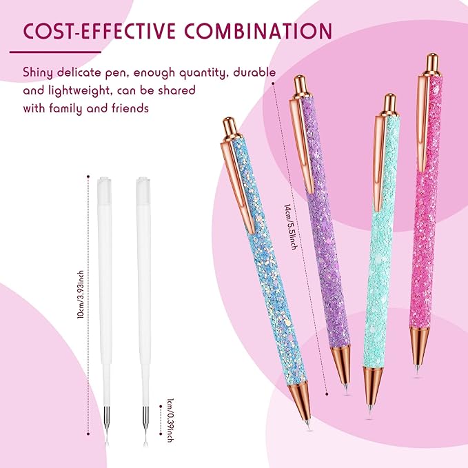 Epakh 4 Piece Air Release Weeding Pen Craft Retractable Adhesive Vinyl Tool Glitter Pin Pen Stainless Steel Weeding Tools for Vinyl for Bubble Removal DIY Craft Project(Glitter Color)