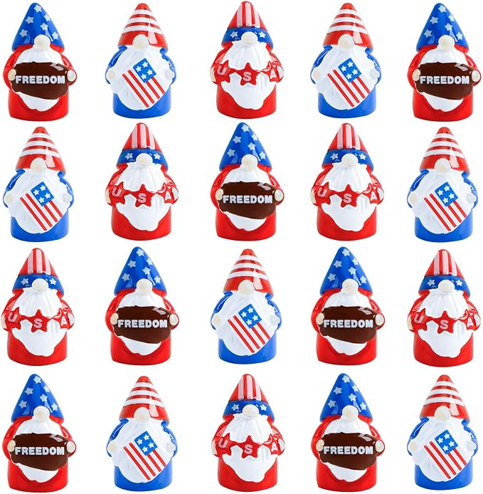 Mini 4th of July Gnomes Figurines, 20 Pack Patriotic Red White Blue Resin Ornaments Tiny Gnomes Table Centerpieces Decorations for Independence Veterans Memorial Day Decor Party Favors