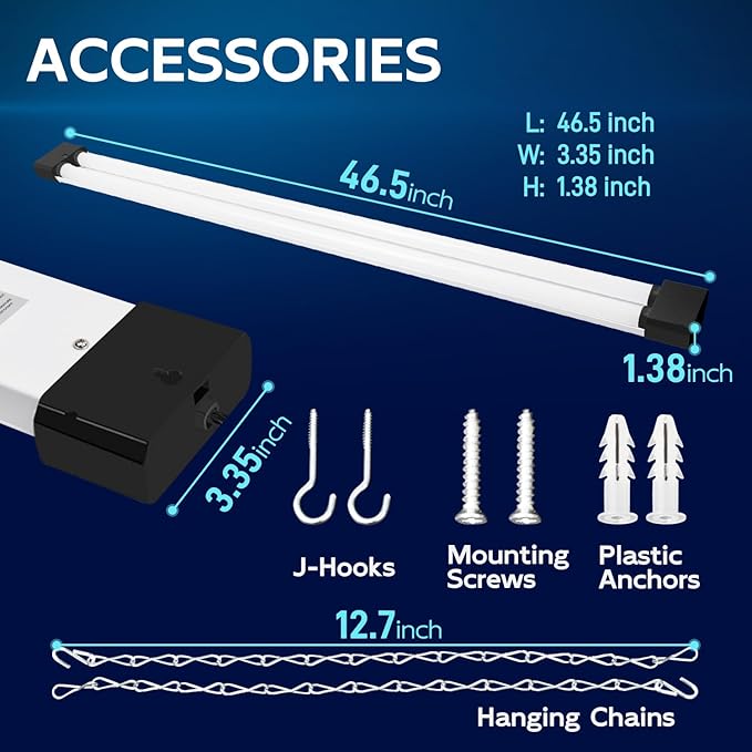 hykolity 1 Pack 4FT LED Shop Light, Linkable Utility Shop Lights, 42W, 5000K Daylight White Shop Light for Garages, Workshops,Hanging or FlushMount, Power Cord with Pull Chain Switch, Balck, ETL