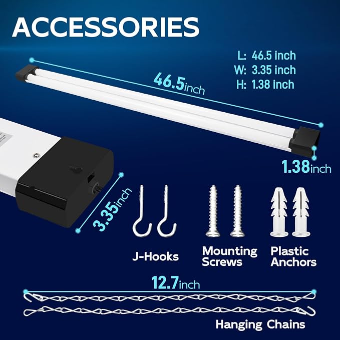 hykolity 1 Pack 4FT Linkable LED Shop Light for Garage, 6500lm, 4FT 60W Utility Light Fixture, 5000K Daylight LED Workbench Light with Plug, Hanging or Surface Mount, Black - ETL