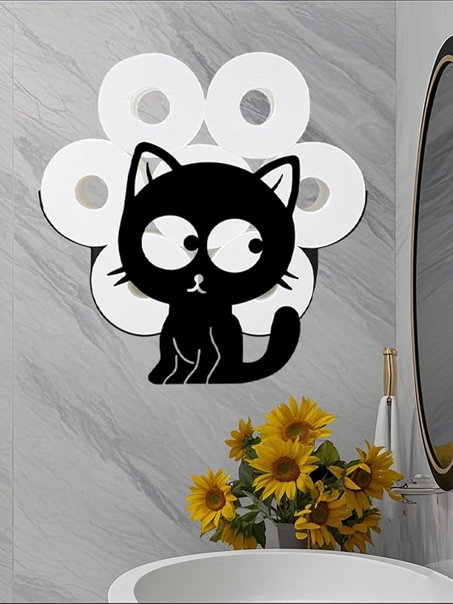 Cat Toilet Tissue Holder,Animal Paper Holders,Decorative Metal Papers Holder,Funny Toilet Animal Storage for Bathrooms,Bathroom Paper Organizer for Extra 8 Rolls Wall Mounted Art Decor