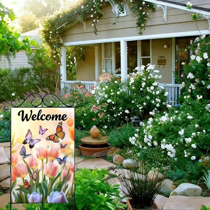 House Flags for Outside 28 x 40 Double Sided, Large Garden Flag Spring Summer Tulip Welcome Outdoor Flags Seasonal Farmhouse Outdoor Yard Décor