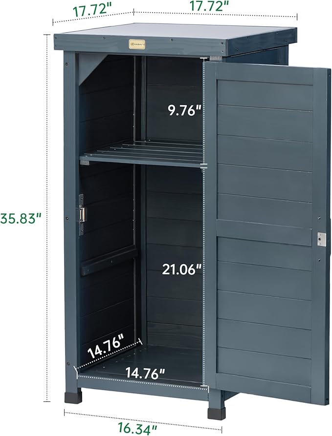 HABAU Outdoor Storage Cabinet, Potting Bench Table with Metal Tabletop & Shelves, Wooden Planting Workstation for Patio Garden, Weatherproof, Anthracite Grey