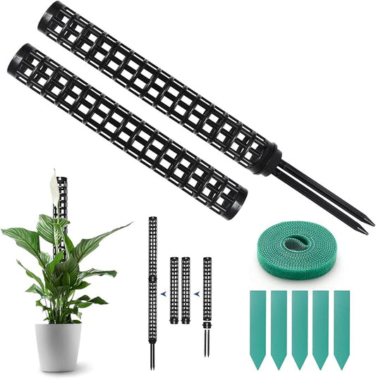 Moss Pole for Climbing Plants Monstera, Indoor Plant Supports, Plastic Moss Stick, Plant Stake for Garden, Extension Aid Climbing Rob (Black, 2pcs 10inch)