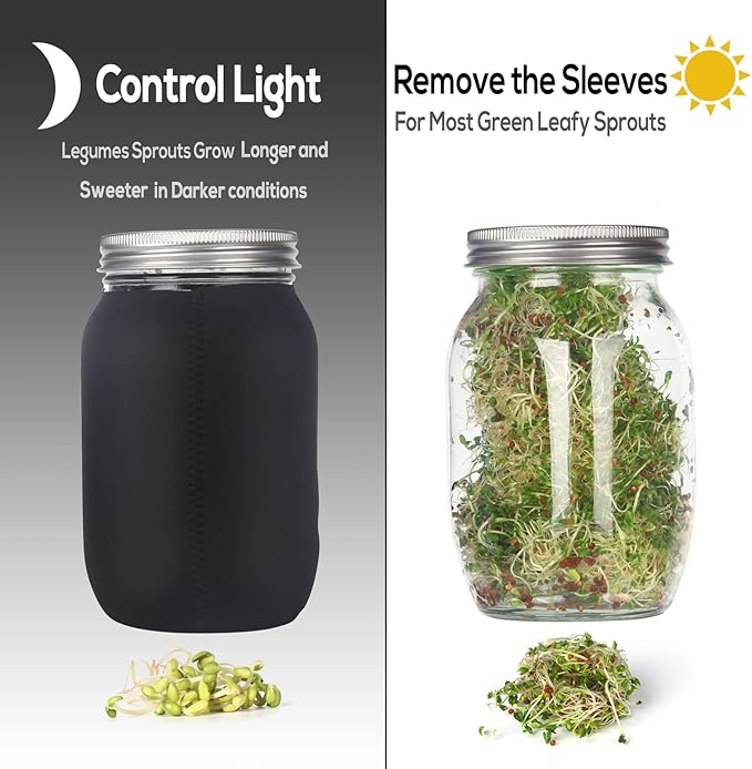 Sprouting Jar Kit-2 Wide Mouth Quart Mason Jars with 316 Stainless Steel Screen Sprout Lids, Drip Tray, Stand | Seed Sprouter Set for Growing Broccoli, Alfalfa, Mung Bean