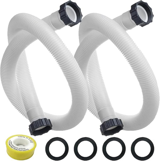 1.5" Pool Pump Hose for Intex Sand Filter Pumps & Saltwater Systems 29060E Pool Filter Hose for Intex & Coleman Above Ground Pools Parts 59" Long replacement hoses with 4 Washers, 2 Pack (1)