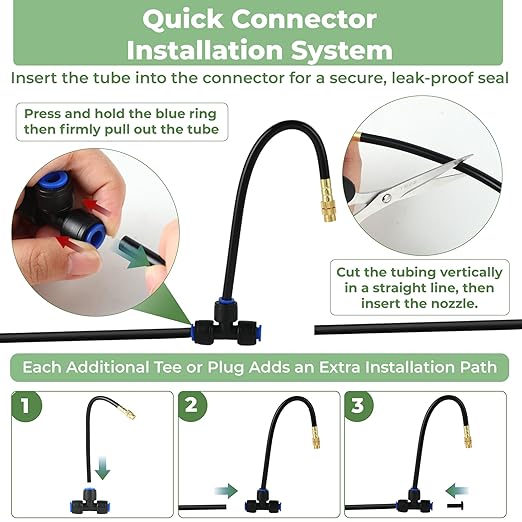 50FT Drip Irrigation System for Starter: Small Garden Quick Connect 1/4" PE Water Tubing Automatic 11Pcs Sprinkler Kit Adjustable Misting Part Watering Hose Outdoor Raised Bed Plants Flower Greenhouse