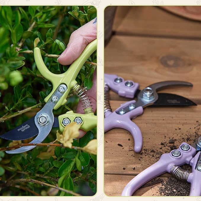 Modern Sprout Hand Pruners- Lightweight Pruning Shears W/Easy Lock-Gardening Scissors- Bypass Sharp Carbon Steel Blade- Rust Resistant- Garden Tools- Reusable Holster- Gift for Father's Day-Chartreuse
