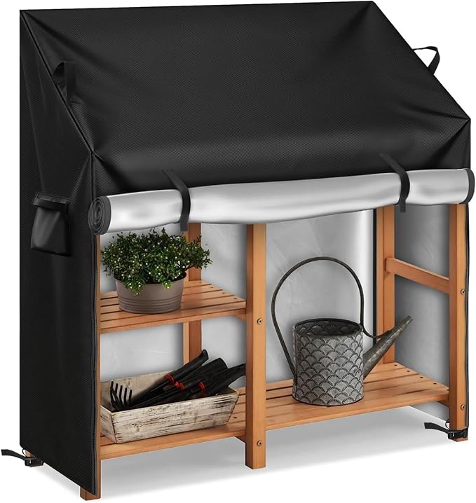Potting Bench Cover, Potting Table for Outdoors Cover, 600D Canvas with Zipper,Waterproof Anti-UV All Weather Protection (35"L×19"W×36/46"H)