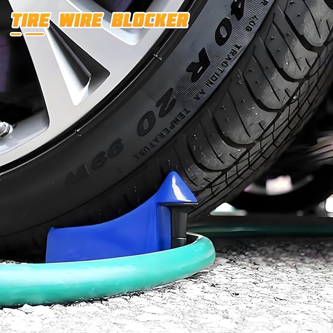 4PCS Car Hose Guide, Vehicle Detailing Cleaning Tools Hose Guides Preventing Wash Stuck Under The Tires, Automotive Wheel Rolling System Tool for Washing, Universal Fit (Blue)