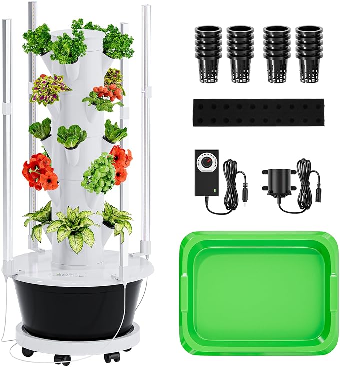 SPECILITE Hydroponics Growing System Kit with Full-Spectrum Grow Light, Movable Hydroponic Tower with 5 Tiers 20 Pods, Vertical Indoor Gardening System with Pump & Timer for Vegetables, Fruits, Herb
