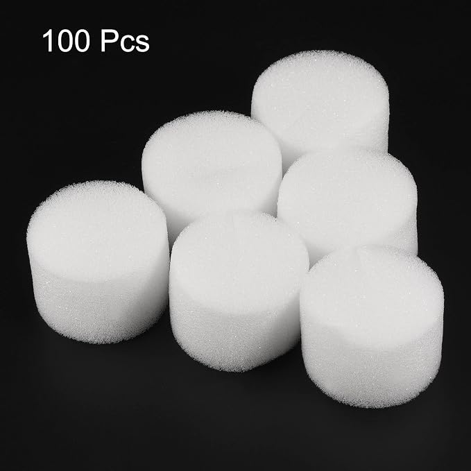 MECCANIXITY 100pcs Hydroponic Sponges, 1.77" Growing Media Cylindrical Sponges for Home Vegetable Flower Planting, White