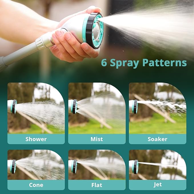 QUOBAS 16" Watering Wand, Heavy Duty Garden Hose Wand with 90°Adjustable Head, Thumb Control & 6 Spray Patterns, Long Reach Hose Nozzle for Hanging Bakets and Shrubs