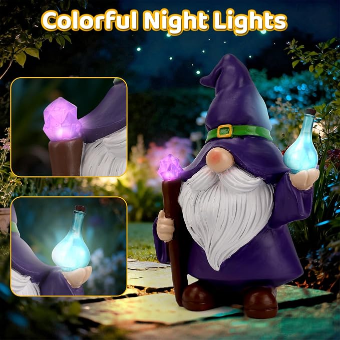 Ecloverlife Garden Gnome Outdoor, Solar Powered Gnomes Garden Decor with Lights for Outside, Front Porch, Patio, Yard, Lawn, Balcony - Housewarming Gift, Birthday Gift for Mom, Grandama, Dad, Grandad