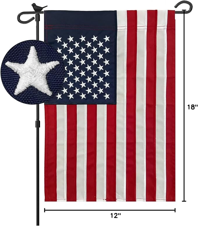 Bradford Embroidered American Garden Flag 12x18 Double Sided, Small American USA Garden Flag for Outside America Yard Lawn Heavy Duty